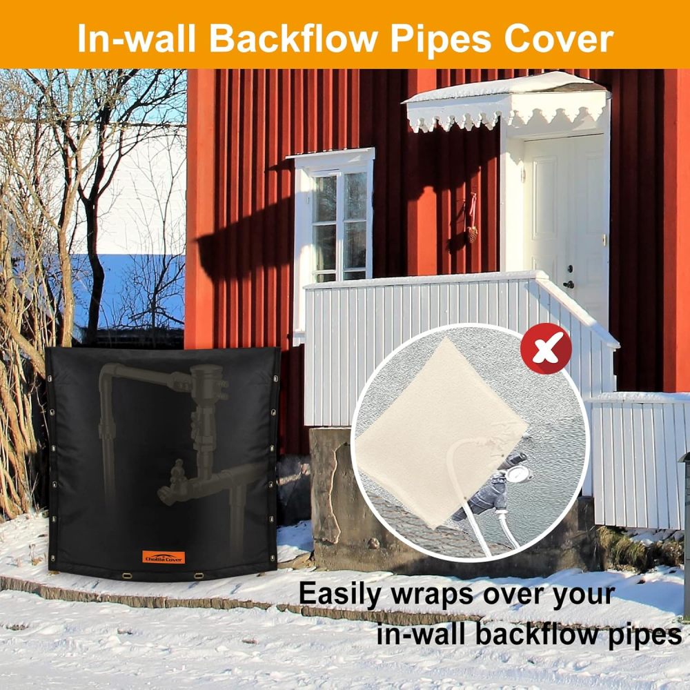 Backflow Preventer Cover Insulated (5˚F) - 17" W x 24" H Backflow Cover for Winter Pipe Freeze Protection - Sprinkler Covers for Outside with 7 Layers Fabric Pipe Insulation Cover Black