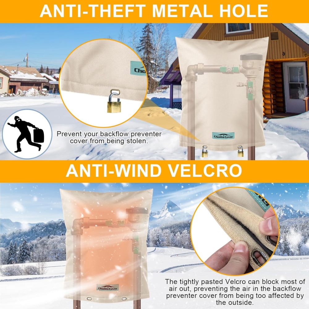 2PCS Backflow Preventer Cover Insulated (5˚F) with Thicker 7 Layers Fabric, 16" W x 20" H with Aluminum Foil Layer Backflow Cover for Winter Pipe Freeze Protection, Sprinkler Covers for Outside