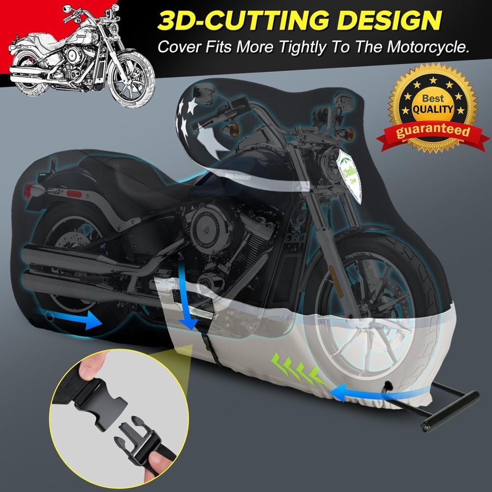 Motorcycle Cover for Touring Models - 600D Harley Davidson Motorcycle Cover Nightster, Sportster, Fat Boy - Motorcycle Cover Waterproof Outdoor Storage - Black+Gray