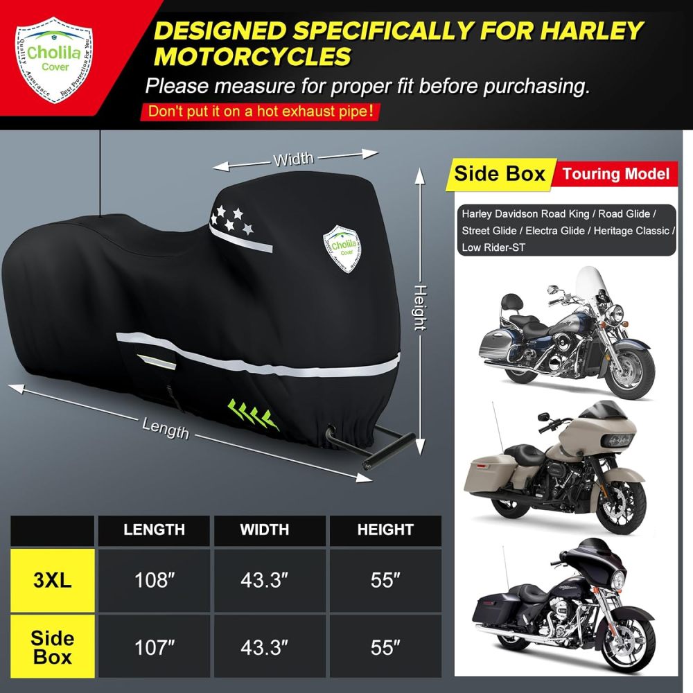 Motorcycle Cover for Touring Models - 600D Harley Davidson Motorcycle Cover Road King, Road Glide, Street Glide, Electra Glide, Heritage Classic, Low Rider-ST - Motorcycle Cover Storage