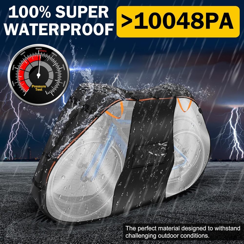 Bike Cover for Transport on Rack - Bike Covers For 2 Bikes On Rear Bike Rack - Bike Rack Cover Visible Tail lights and License Plate Window - Heavy Duty 600D Waterproof Travel Bike Cover