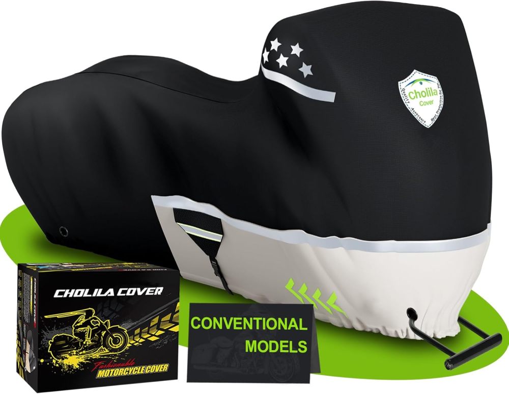 Motorcycle Cover for Touring Models - 600D Harley Davidson Motorcycle Cover Nightster, Sportster, Fat Boy - Motorcycle Cover Waterproof Outdoor Storage - Black+Gray