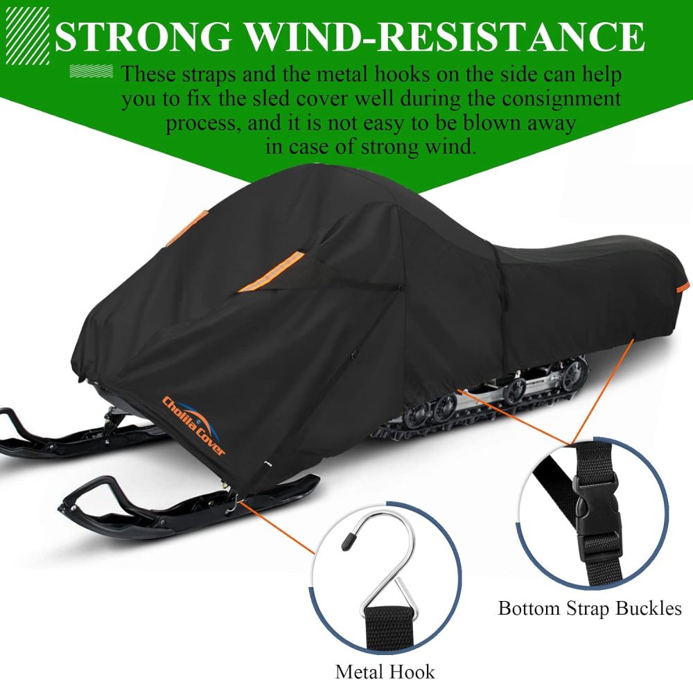 Snowmobile Cover Fit 101" - 118" L with 4 Buckle Straps for Strong Wind Resistance, Trailerable Snowmobile Cover with Tested Water Resistance, Snowmobile Storage Cover