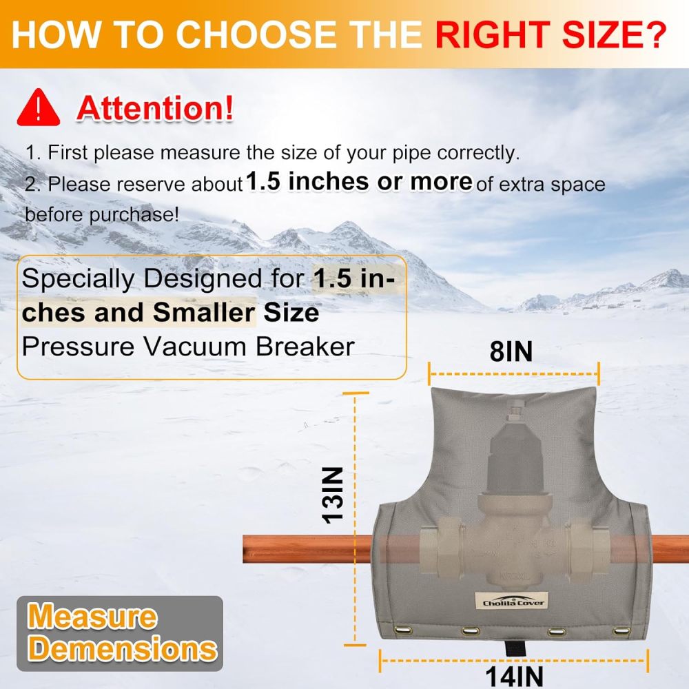 Backflow Preventer Cover Insulated Pouch - 14" W x 13" H for Outside Pressure Vacuum Breaker - Sprinkler Covers for Outside with Thick Layers Fabric - Pressure Reducing Value Cover Grey