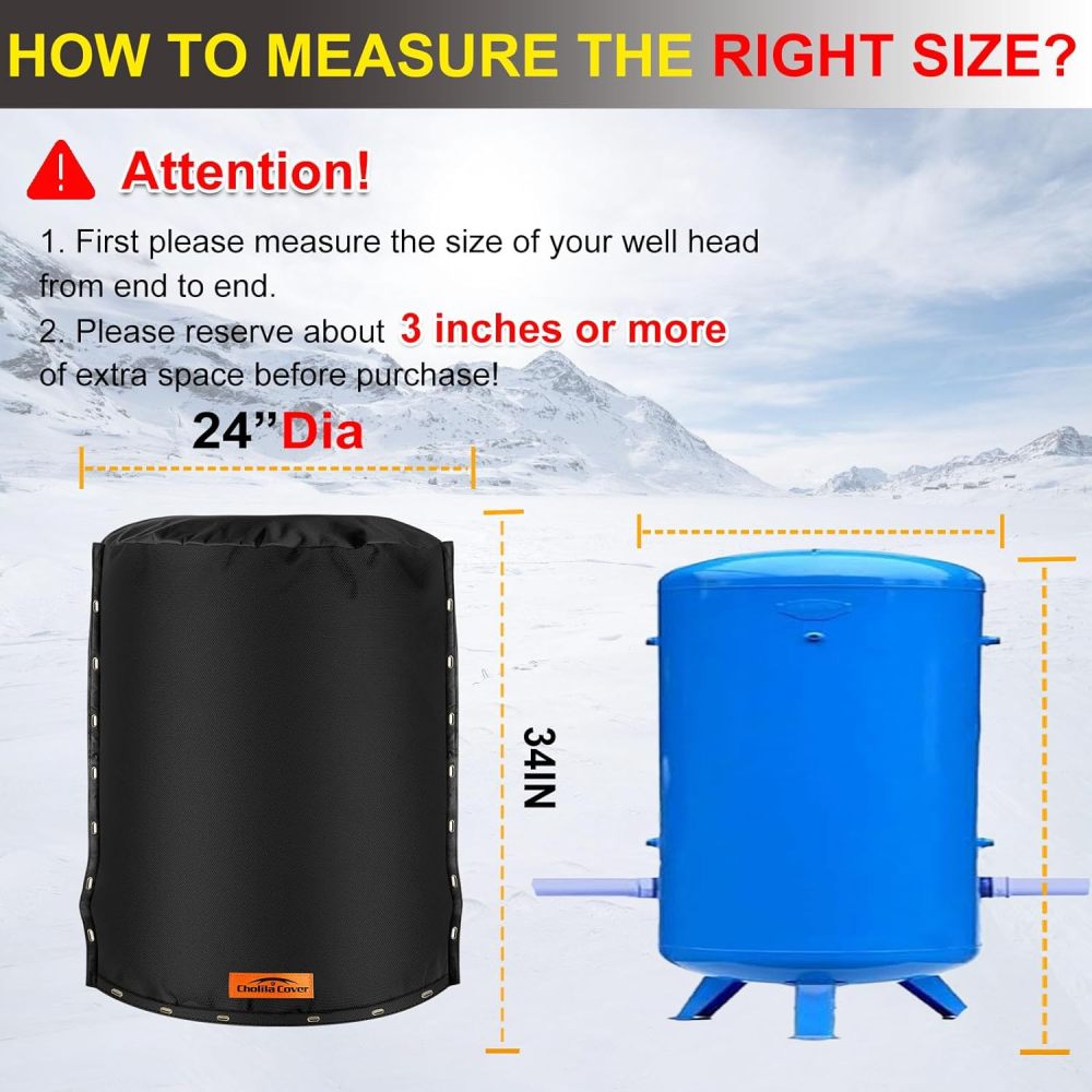 Snap 3-Way Opening Round Water Pressure Tank Cover - (5°F) Water Tank Insulated Cover - 28"Dia x 64"H Water Pressure Tank Cover for Outdoor Winter Freeze Protection Black