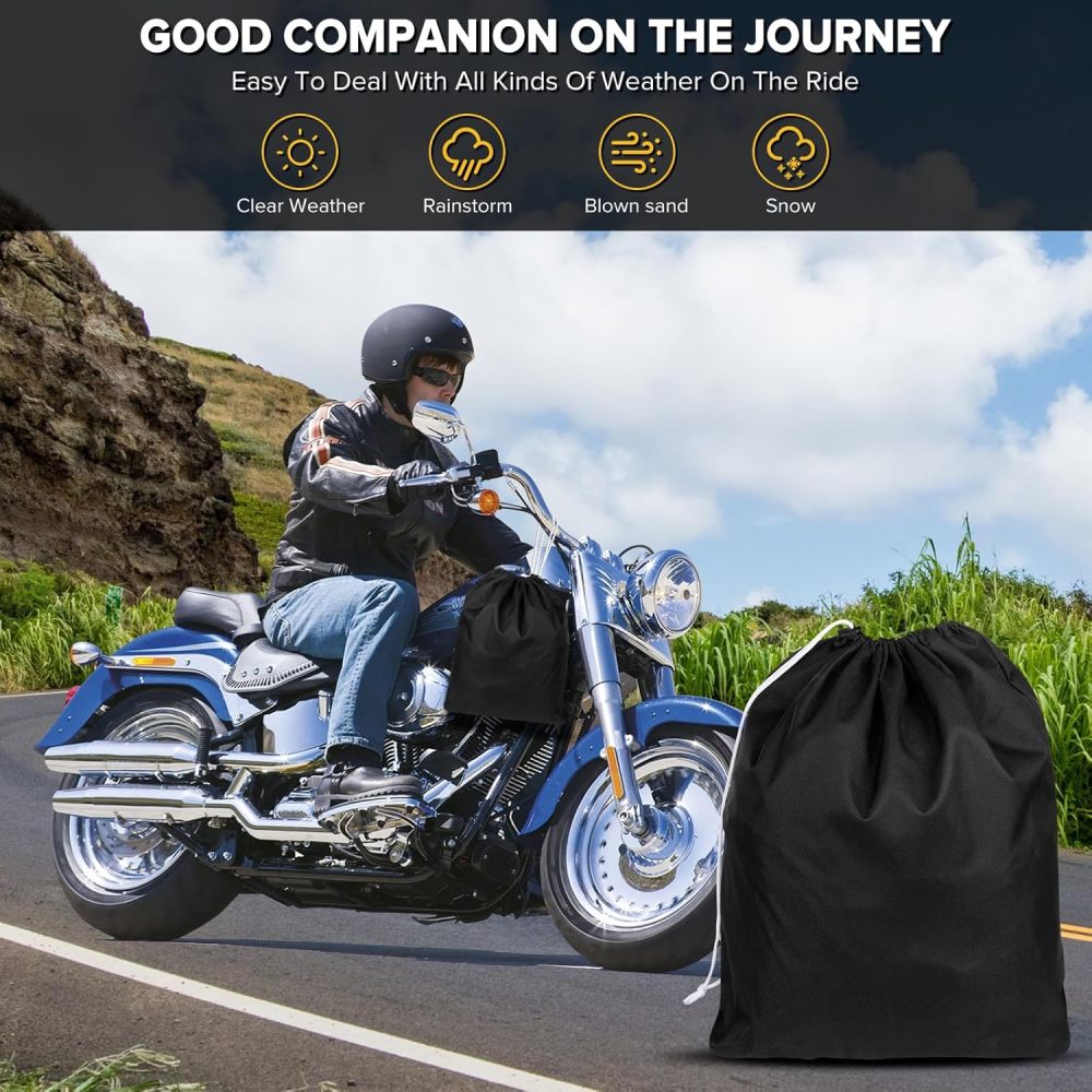 Motorcycle Cover for Touring Models - 600D Harley Davidson Motorcycle Cover Nightster, Sportster, Fat Boy - Motorcycle Cover Waterproof Outdoor Storage - Black+Gray