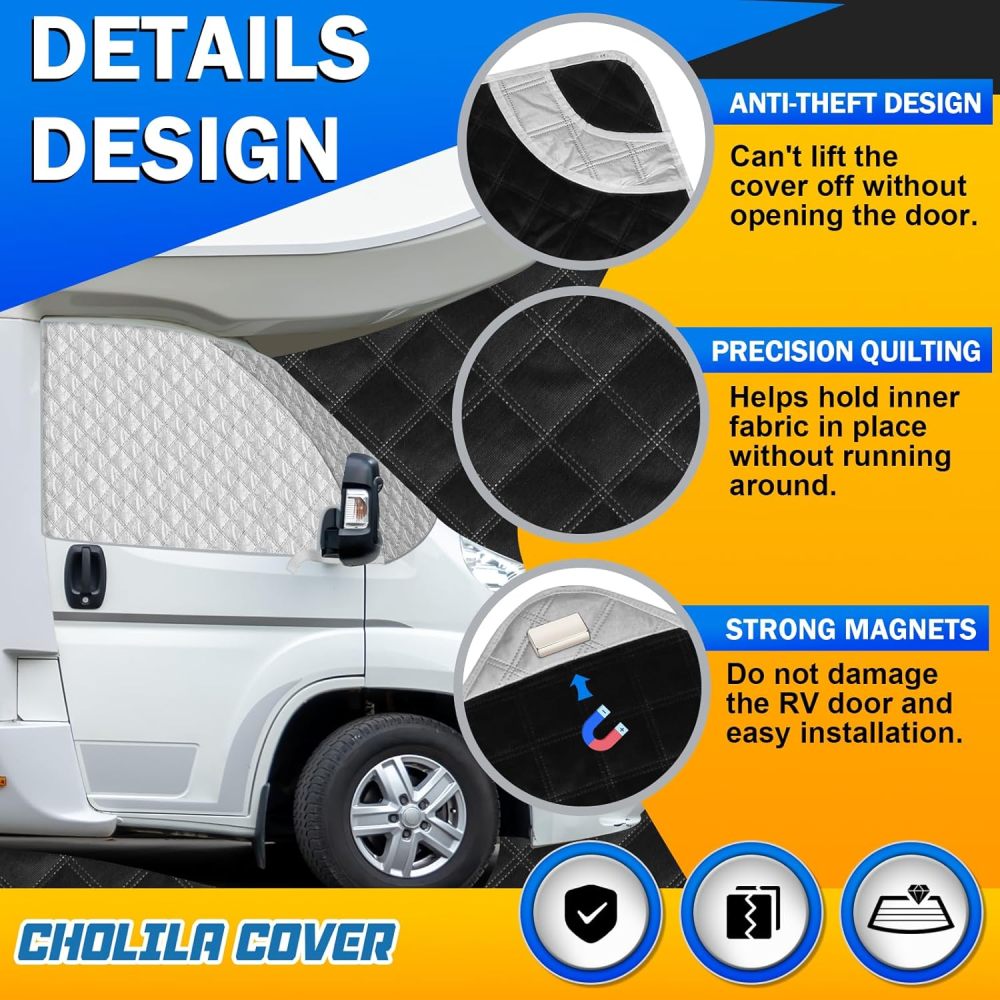 RV Windshield Cover - for Class C Ford E450 1997-2024 Motorhome Windshield Cover - Protect Privacy RV Front Window Sunshade Cover with Mirror Cutouts Block Out Harsh Sun