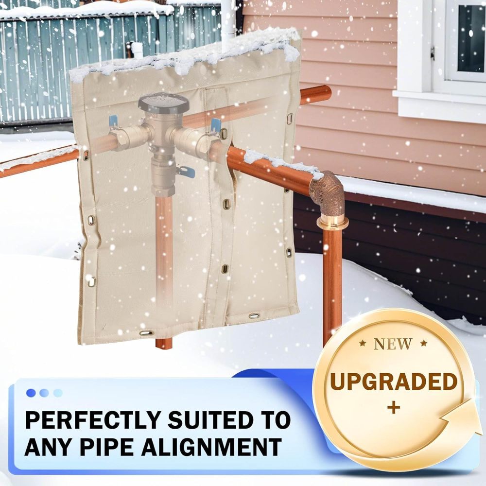 Backflow Preventer Cover Insulated (5˚F) - 17" W x 24" H Backflow Cover for Winter Pipe Freeze Protection - Sprinkler Covers for Outside with 7 Layers Fabric Pipe Insulation Cover Khaki