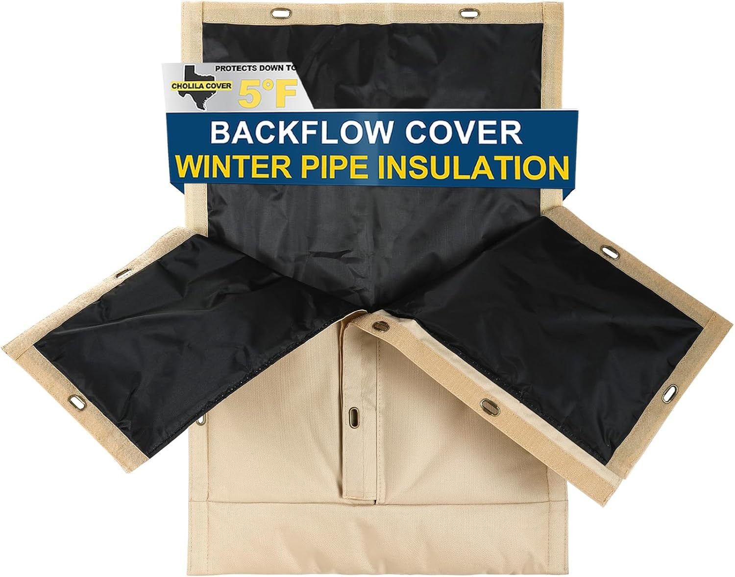 Backflow Preventer Cover Insulated (5˚F) - 17" W x 24" H Backflow Cover for Winter Pipe Freeze Protection - Sprinkler Covers for Outside with 7 Layers Fabric Pipe Insulation Cover Khaki