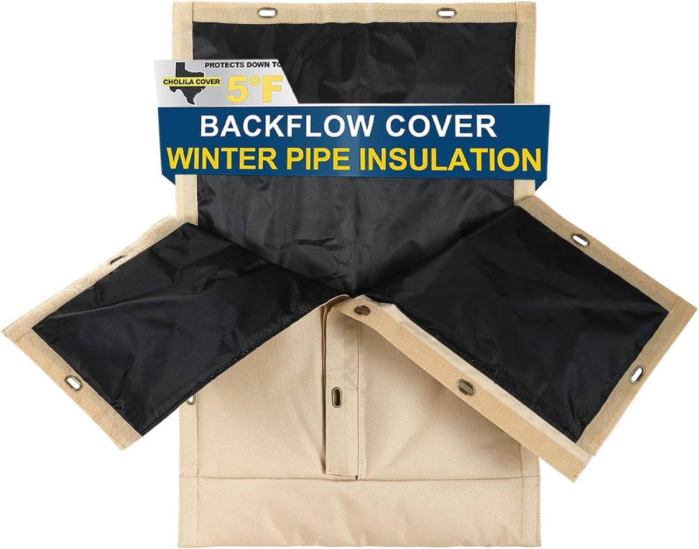 Backflow Preventer Cover Insulated (5˚F) - 17" W x 24" H Backflow Cover for Winter Pipe Freeze Protection - Sprinkler Covers for Outside with 7 Layers Fabric Pipe Insulation Cover Khaki