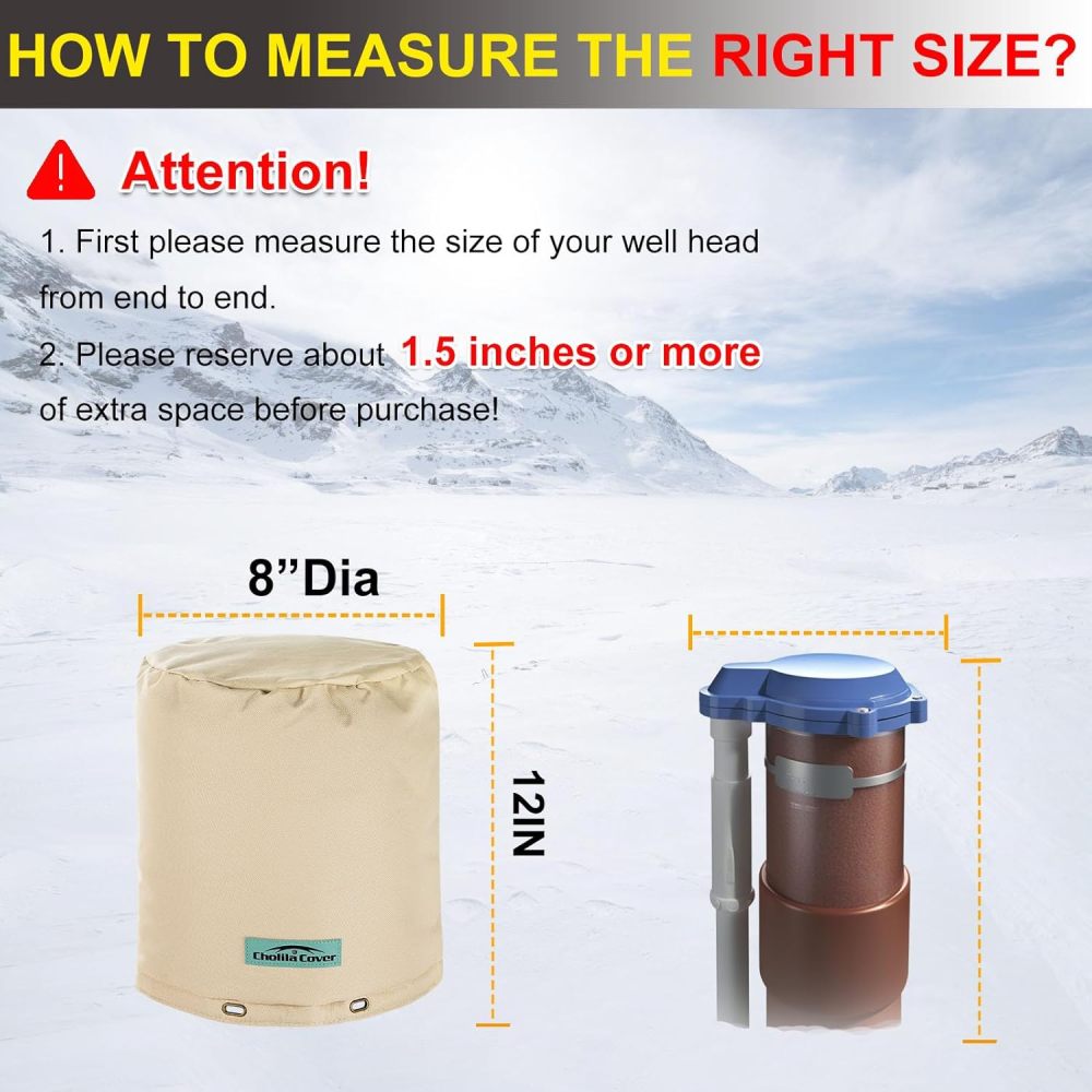 Snap Round Water Well Pump Cover - (5°F) Insulated Well Pump Cover - 8"Dia x 12"H Well Covers for Yard - Sprinkler Covers for Outside - Well Head Cover Khaki