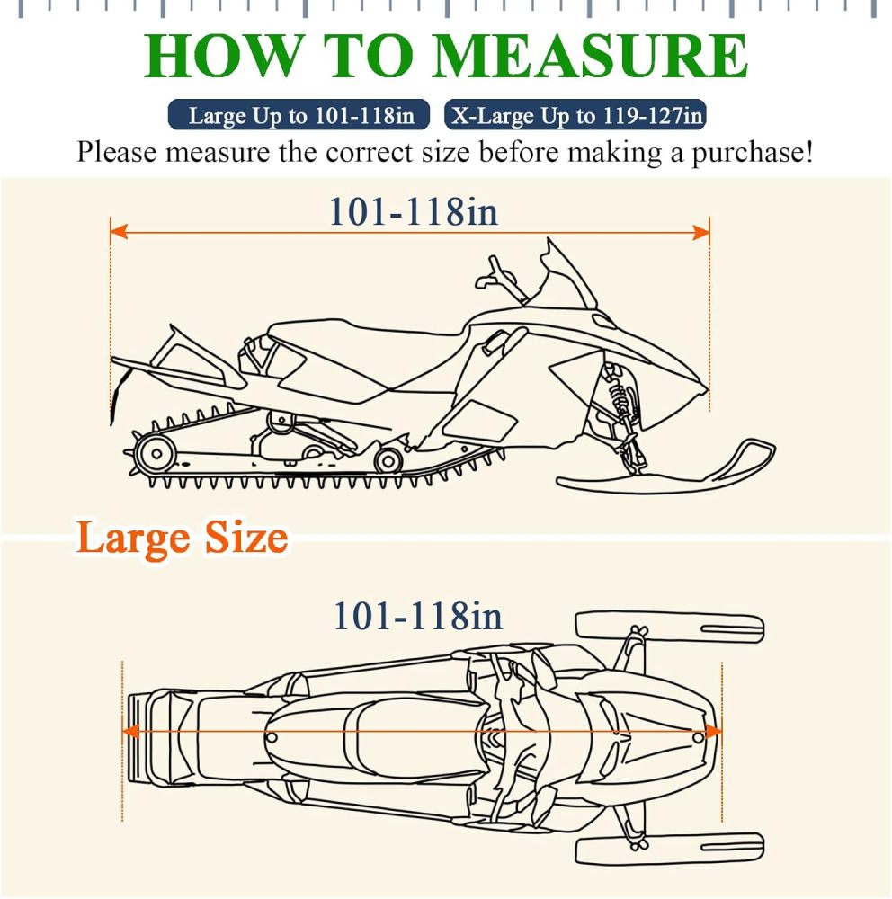 Snowmobile Cover Fit 101" - 118" L with 4 Buckle Straps for Strong Wind Resistance, Trailerable Snowmobile Cover with Tested Water Resistance, Snowmobile Storage Cover