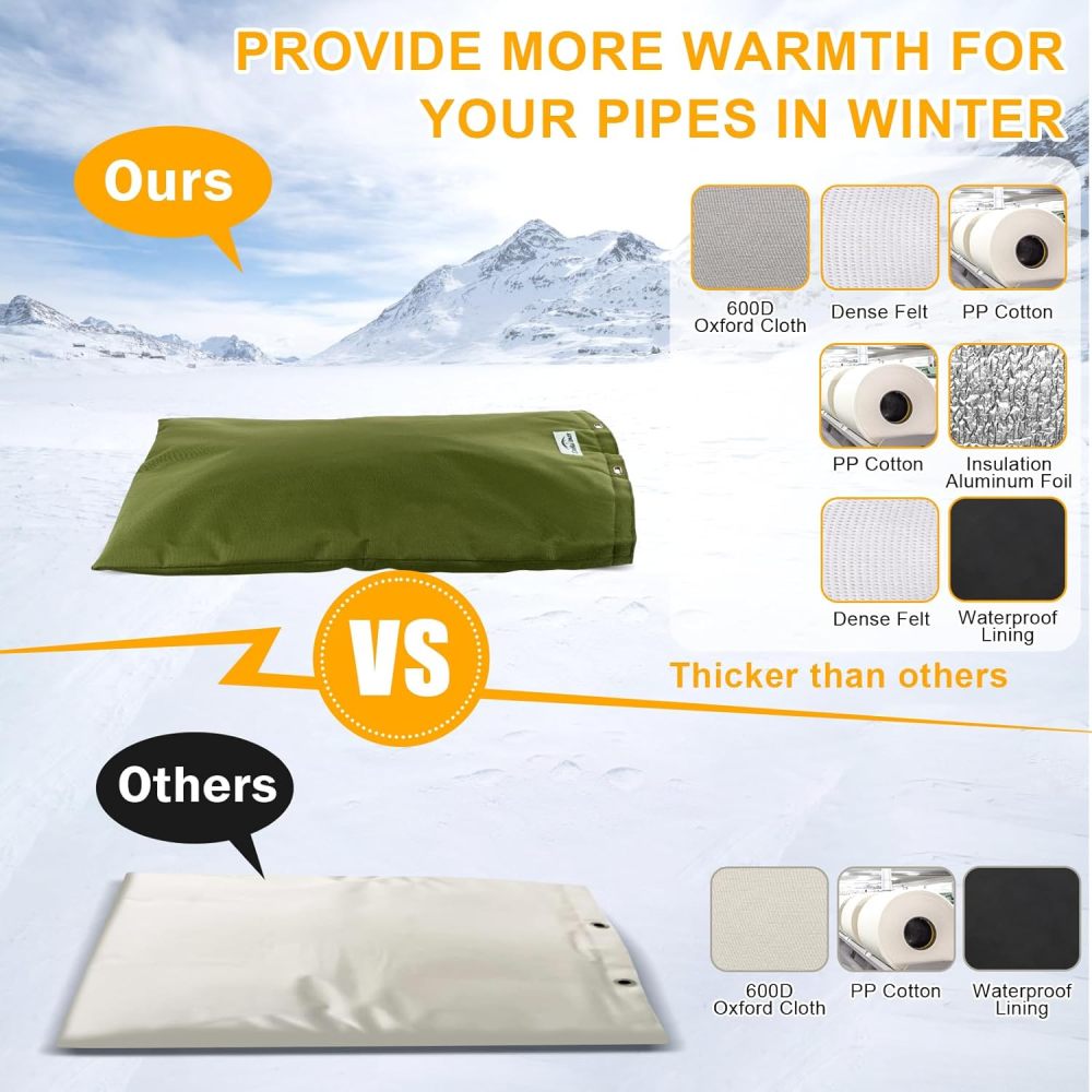 Backflow Preventer Cover Insulated (5°F) with Thicker 7 Layers Fabric, 16" W x 20" H with Aluminum Foil Layer Backflow Cover for Winter Pipe Freeze Protection, Sprinkler Covers for Outside (Green)