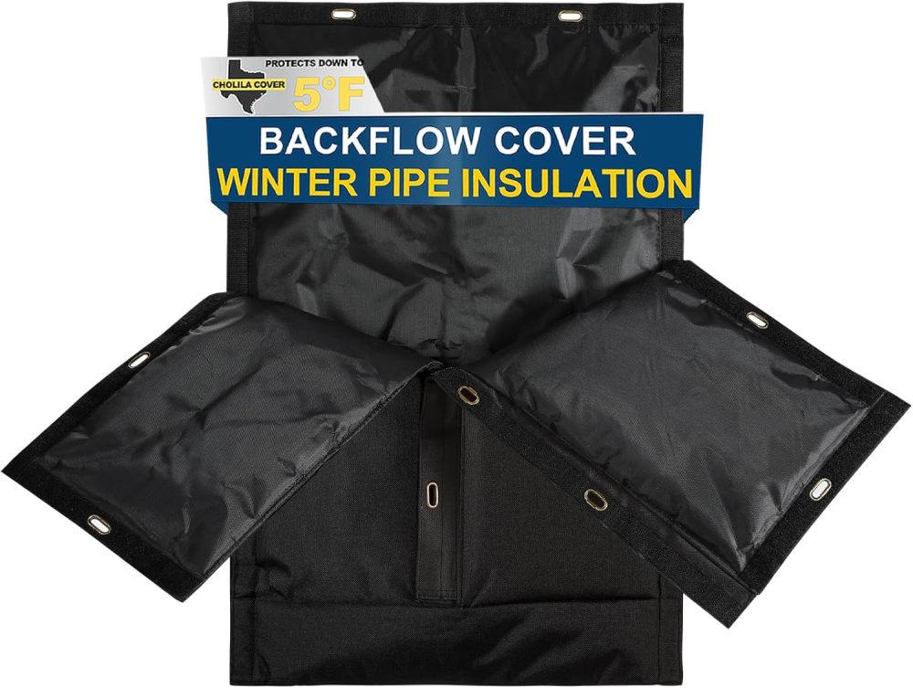 Backflow Preventer Cover Insulated (5˚F) - 17" W x 24" H Backflow Cover for Winter Pipe Freeze Protection - Sprinkler Covers for Outside with 7 Layers Fabric Pipe Insulation Cover Black