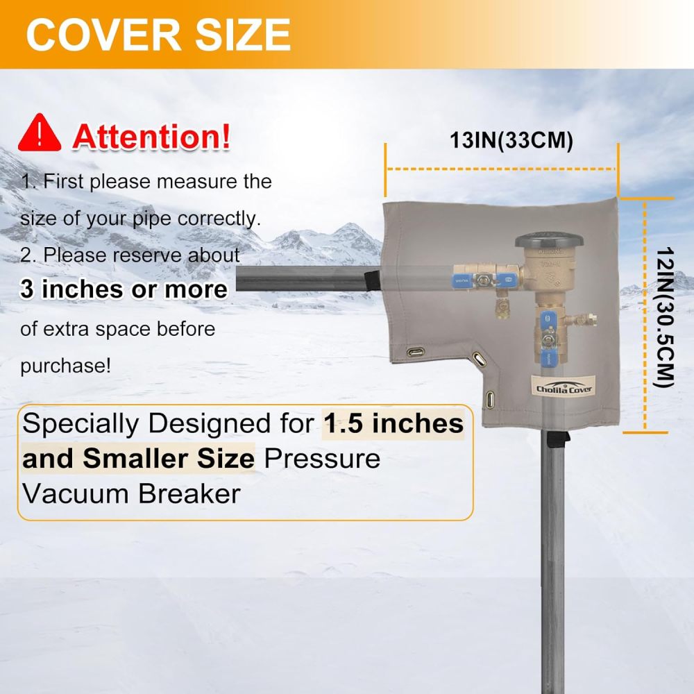 Backflow Preventer Cover Insulated Pouch - for Outside Pressure Vacuum Breaker - Sprinkler Covers for Outside with Thick Layers Fabric - Backflow Cover Grey
