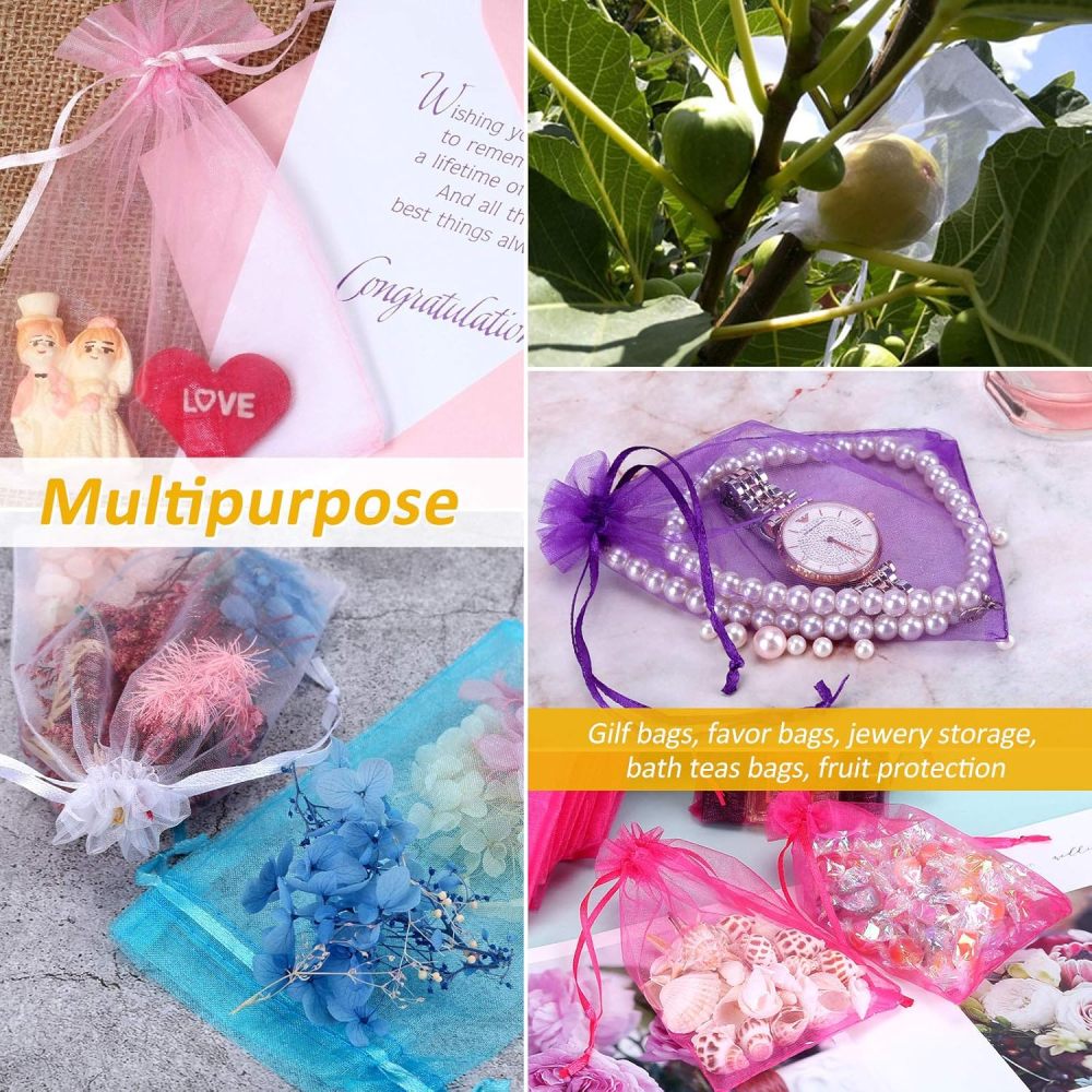 100PCS 4x6 Inches Organza Gift Drawstring Bags Pouch for Jewelry Party Wedding Favor Party Festival Bags (Hot Pink)