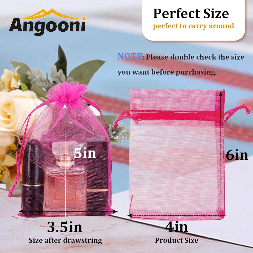 100PCS 4x6 Inches Organza Gift Drawstring Bags Pouch for Jewelry Party Wedding Favor Party Festival Bags (Hot Pink)