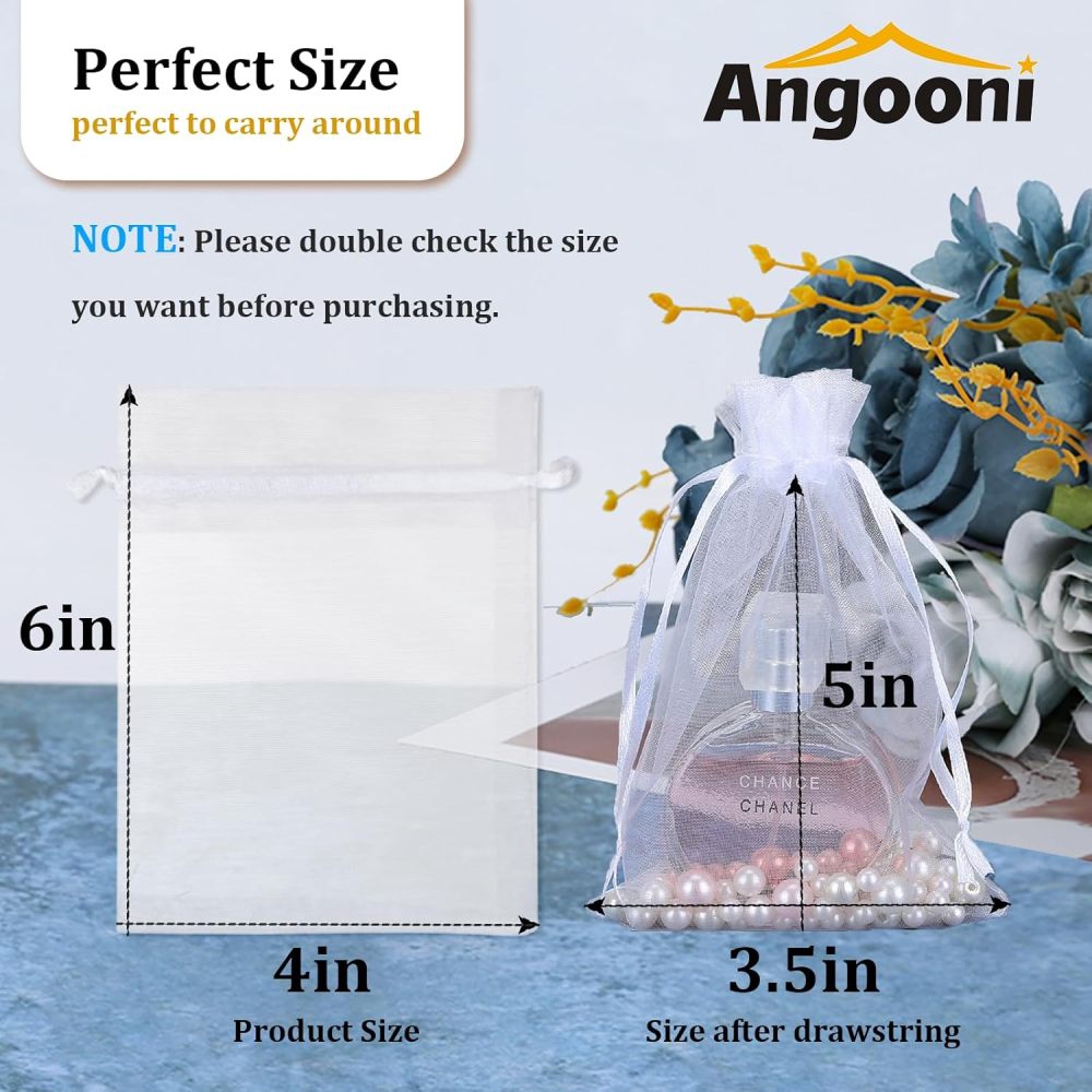 100PCS 4x6 Inch Organza Gift Bags for Jewelry Party Wedding Favor, Premium Sheer Gift Drawstring Pouch Candy Bags(White)