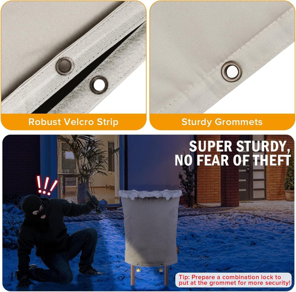 Upgraded 16"W x 20"H Backflow Preventer Cover Aluminum Foil (5℉) - Industrial 600D Winter Sprinkler Valve Covers for Outside, Anti-UV Winter-Freeze Water Well Pump Cover, Gray