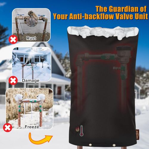 Upgraded Backflow Preventer Cover Aluminum Foil (5℉) - 18"W x 34"H Industrial 600D Winter Sprinkler Valve Covers for Outside, Anti-UV Winter-Freeze Water Well Pump Cover, Black