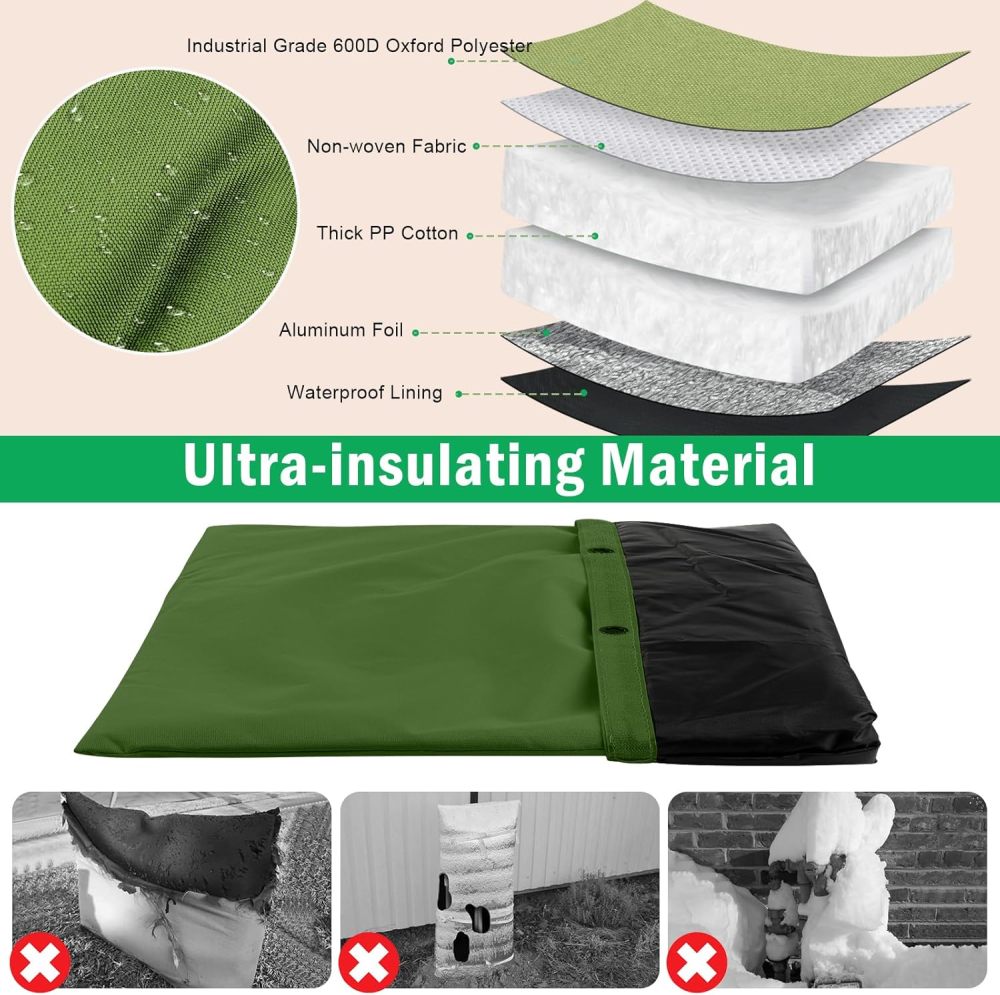 Upgraded 16"W x 20"H Backflow Preventer Cover Aluminum Foil (5℉) - Industrial 600D Winter Sprinkler Valve Covers for Outside, Anti-UV Winter-Freeze Water Well Pump Cover, Green