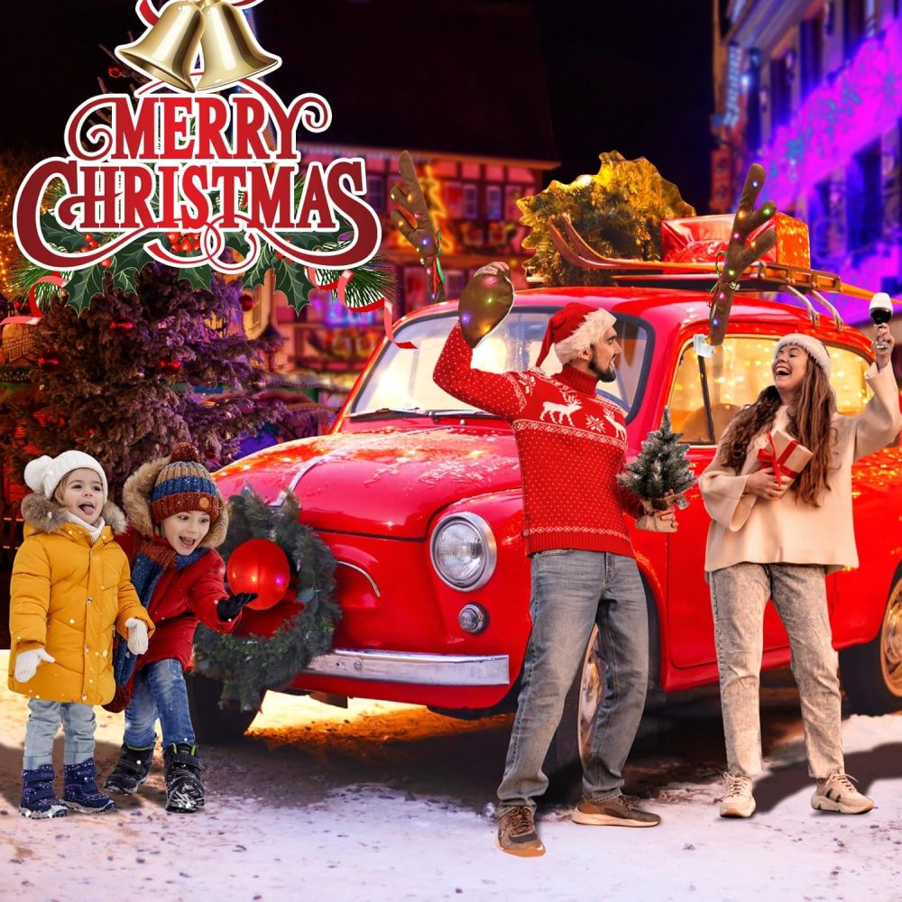 Charming Christmas Car Decoration, Festive Reindeer Car Kit, LED Reindeer Christmas Decoration for Car, Nice Gift for Families & Friends, Suitable for Jeeps, Trucks, Golf Carts...