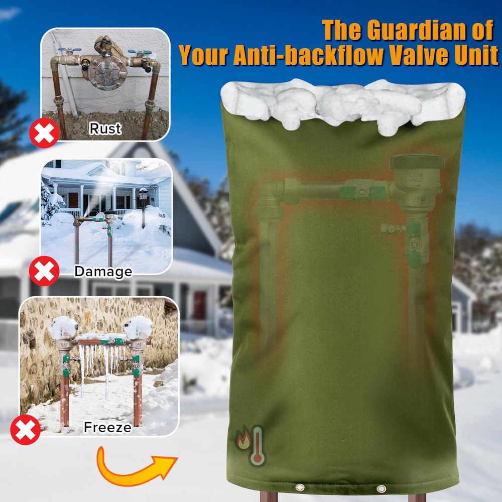 Upgraded 18"W x 34"H Backflow Preventer Cover Aluminum Foil (5℉) - Industrial 600D Winter Sprinkler Valve Covers for Outside, Anti-UV Winter-Freeze Water Well Pump Cover, Green