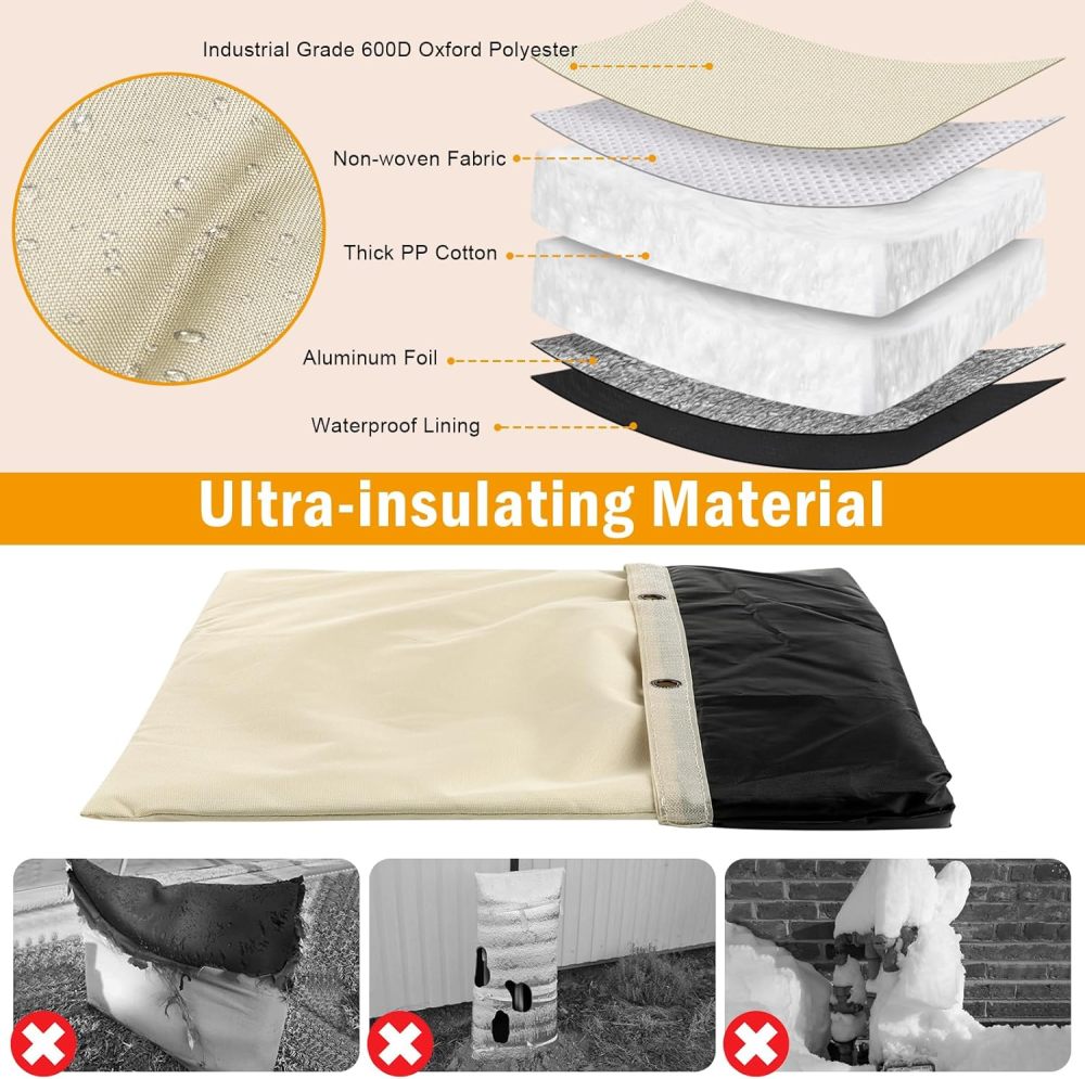 Upgraded Backflow Preventer Cover Aluminum Foil (5℉) - 14"W x 18"H Industrial 600D Winter Sprinkler Valve Covers for Outside, Anti-UV Winter-Freeze Sprinkler Backflow Cover, Beige