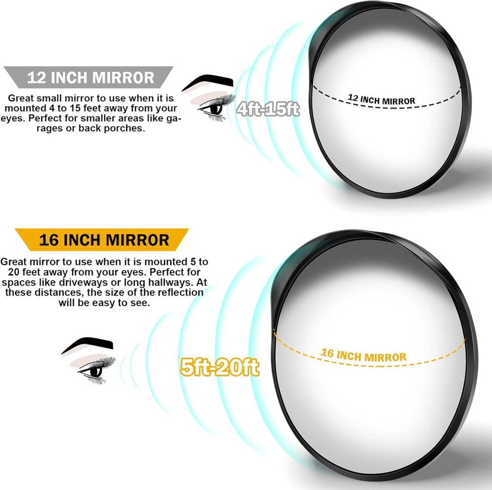 16" Convex Driveway Mirror & 24" Reflective Rectangular Mirror - Blindspot Mirror for Driveway Garage Park Assistant, Security Mirror Indoor and Outdoor
