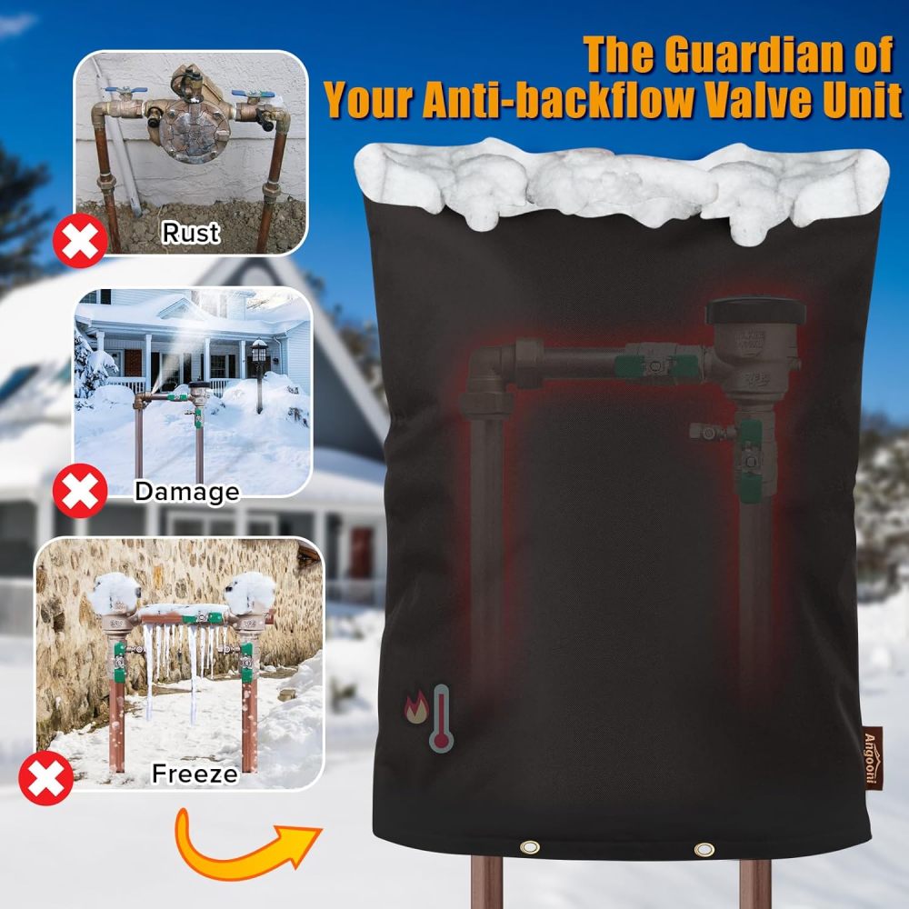 Upgraded Backflow Preventer Cover Aluminum Foil (5℉) - 16"W x 20"H Industrial 600D Winter Sprinkler Valve Covers for Outside, Anti-UV Winter-Freeze Water Well Pump Cover, Black