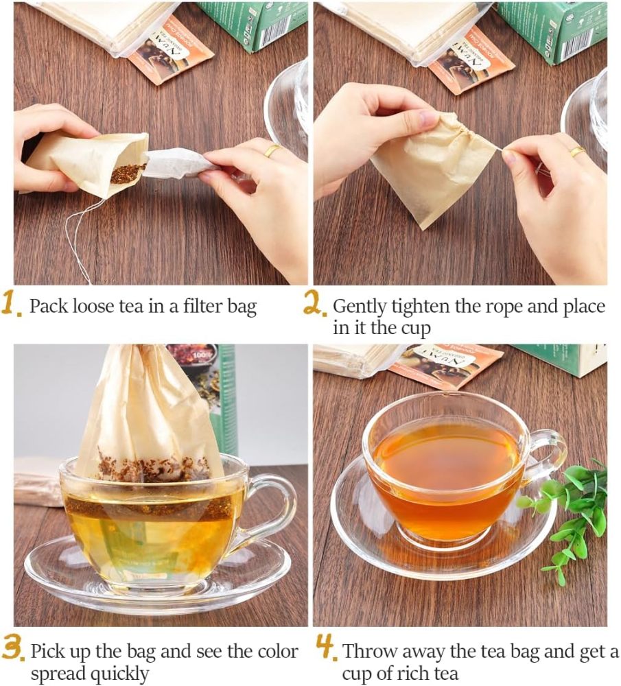 300PCS Disposable Tea Filter Bags with Drawstring | 100% Natural & Safe Loose Leaf Tea Empty Tea Bags, 1-Cup Capacity
