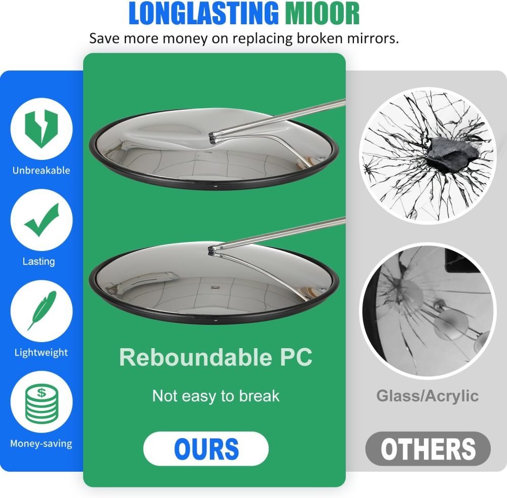 24" Unbreakable Convex Mirror Safety Mirror - Vision up to 35FT, Lightweight PC Traffic Mirror - Outdoor Mirror for Driveway, Large Road Mirror