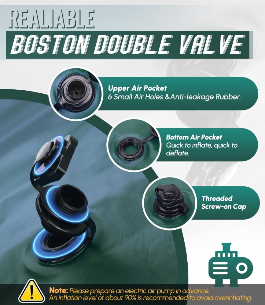 2 Pack 4x8FT Heavy-Duty Green Pool Pillow with Sturdy Ropes - 0.4mm Thick PVC Pool Pillows for Winter with Boston Dual-Inflation Valve - Pool Pillows for Above Ground Pools, No Leakage