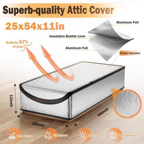 Attic Stairs Insulation Cover, 25 in x 54 in x 11in Thick & Robust Attic Ladder Insulation Cover - Attic Stairway Insulation Cover, Attic Door Insulation Cover with Zipper, No Leaking