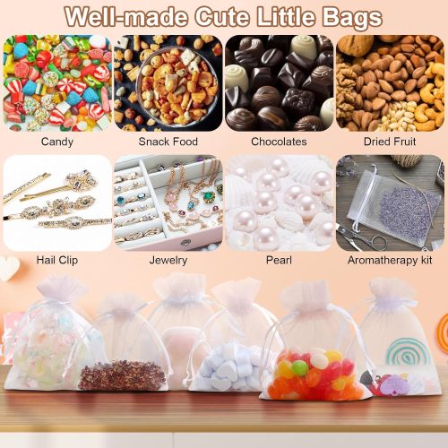Angooni 60PCS 3x4 Inch Organza Gift Bags for Jewelry Party Wedding Favor, Premium Sheer Gift Drawstring Pouch Candy Bags(White)