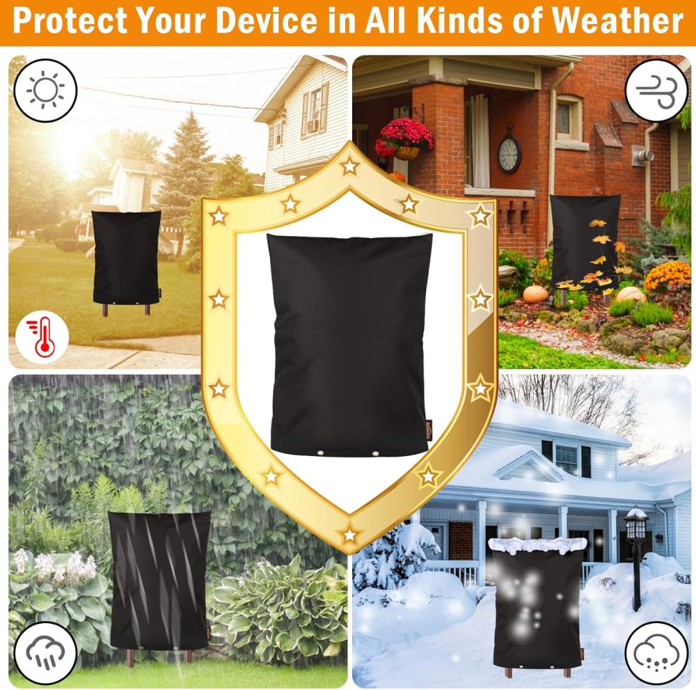 Upgraded Backflow Preventer Cover Aluminum Foil (5℉) - 14"W x 18"H Industrial 600D Winter Sprinkler Valve Covers for Outside, Anti-UV Winter-Freeze Water Well Pump Cover, Black