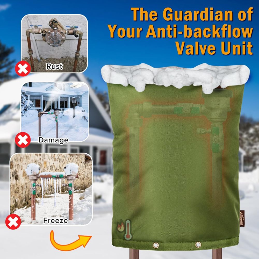 Upgraded Backflow Preventer Cover Aluminum Foil (5°F) - 20"W x 26"H Industrial 600D Winter Sprinkler Valve Covers for Outside, Anti-UV Winter-Freeze Water Well Pump Cover, Green