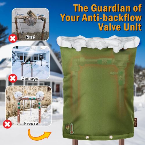 Upgraded Backflow Preventer Cover Aluminum Foil (5°F) - 20"W x 26"H Industrial 600D Winter Sprinkler Valve Covers for Outside, Anti-UV Winter-Freeze Water Well Pump Cover, Green