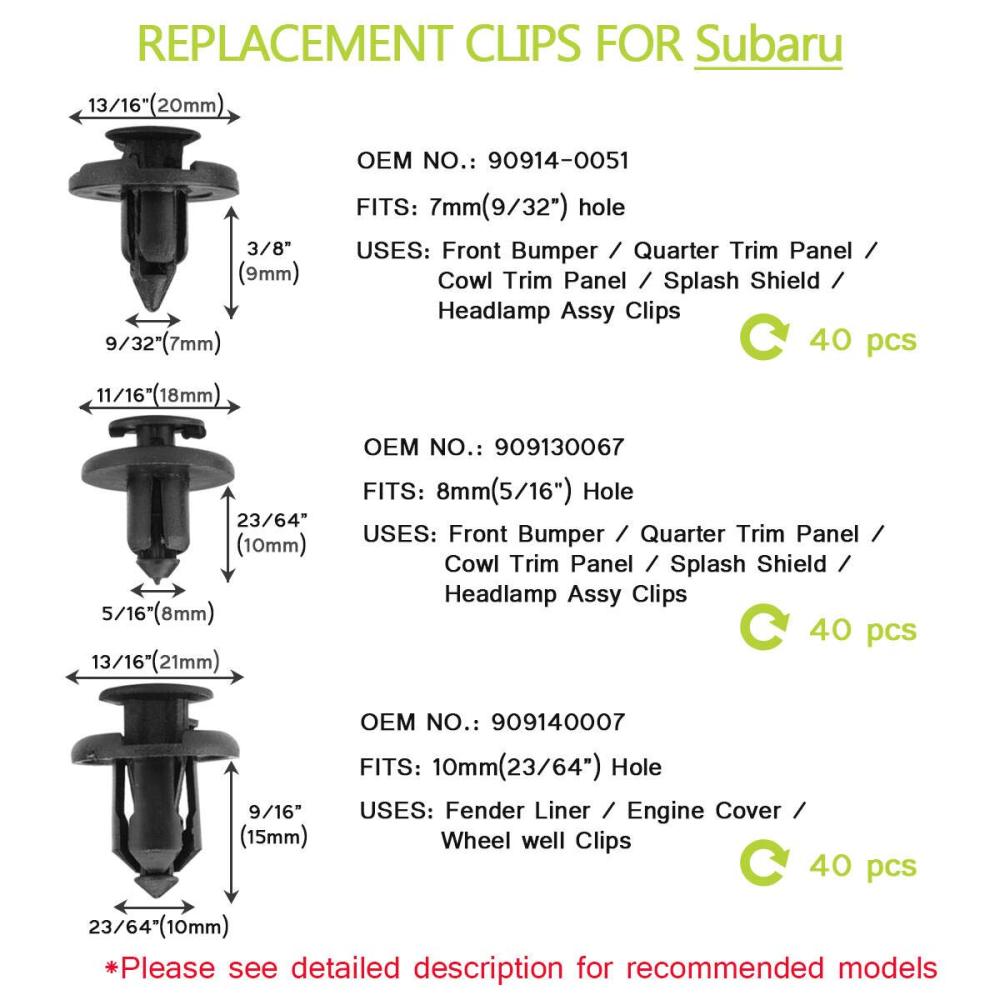 7mm 8mm 10mm Compatible with Subaru Push Retainer Clips | Stronger Than Original OEM, 120PCS Fastener Rivet Clips Nylon Bumper Automotive Kit with Fastener Remover Tool