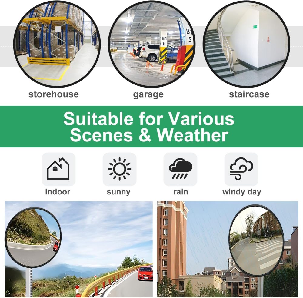 24" Unbreakable Convex Mirror Safety Mirror - Vision up to 35FT, Lightweight PC Traffic Mirror - Outdoor Mirror for Driveway, Large Road Mirror
