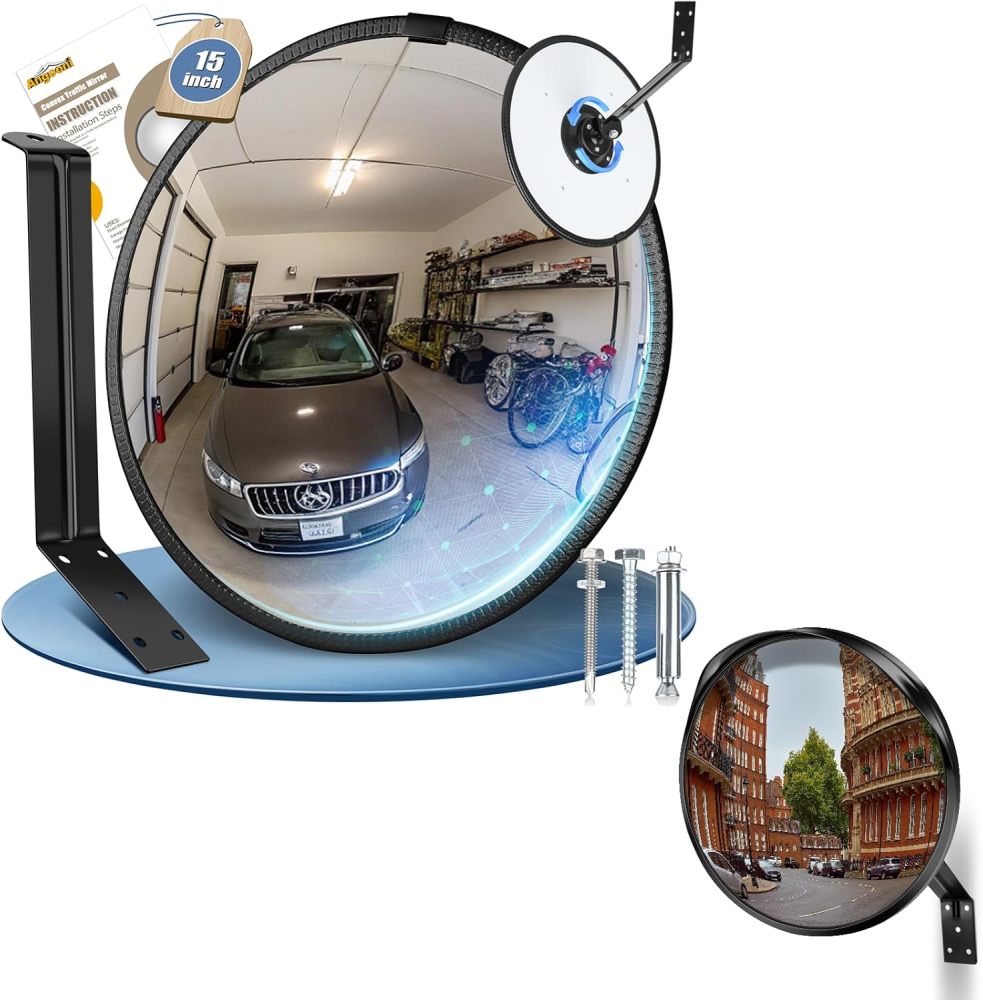 12" Adjustable Security Mirror & 15" HD Convex Traffic Mirror - Outdoor and Indoor Blind Spot Mirror, Freely Adjustable Blind Spot Mirror, Heavy Acrylic Mirror