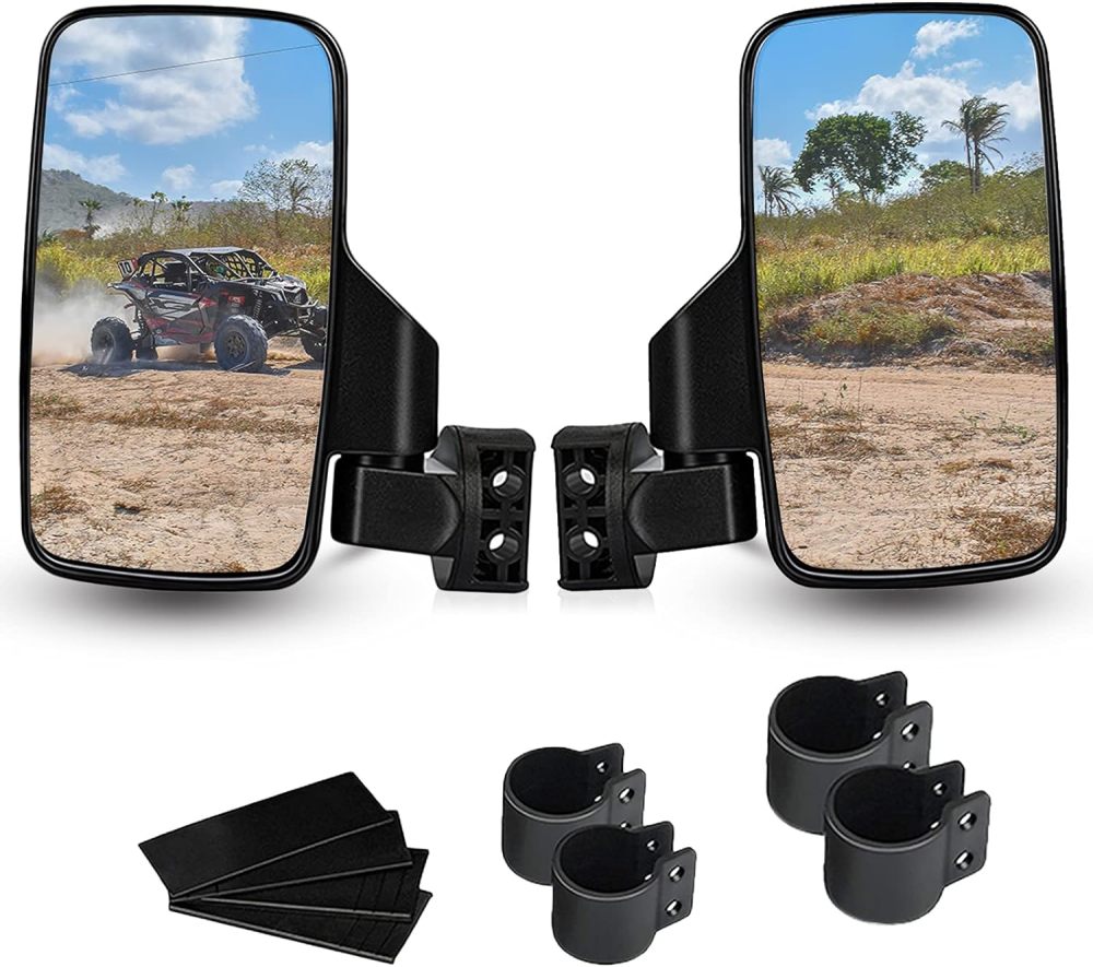 UTV Side View Mirrors for 1.75" and 2" Roll Bar Cage(2 Pack), Adjustable Wide Rear Clear View Mule Mirrors for Polaris RZR, Can-Am, Kawasaki, Kubota, Yamaha, Maver