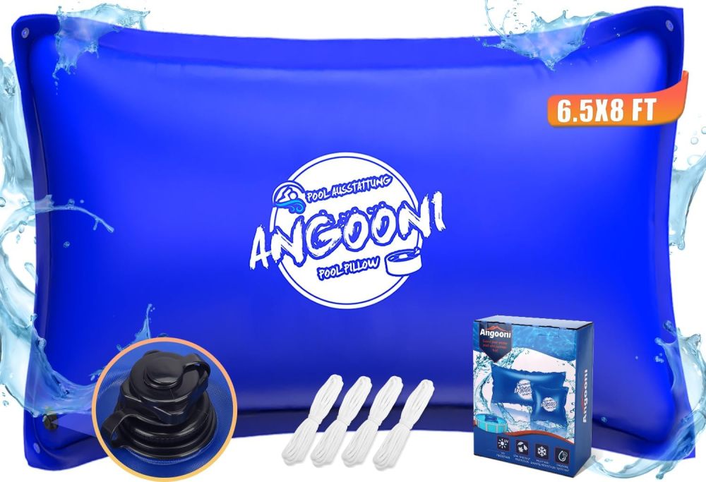 6.5x8FT Heavy-Duty Pool Pillow with Sturdy Ropes - 0.4mm Thick PVC Pool Pillows for Winter with Boston Dual-Inflation Valve - Pool Closing Pillow for Above Ground Pools, No Leakage