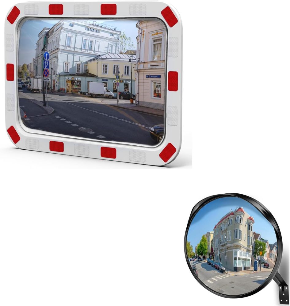 16" Convex Driveway Mirror & 24" Reflective Rectangular Mirror - Blindspot Mirror for Driveway Garage Park Assistant, Security Mirror Indoor and Outdoor