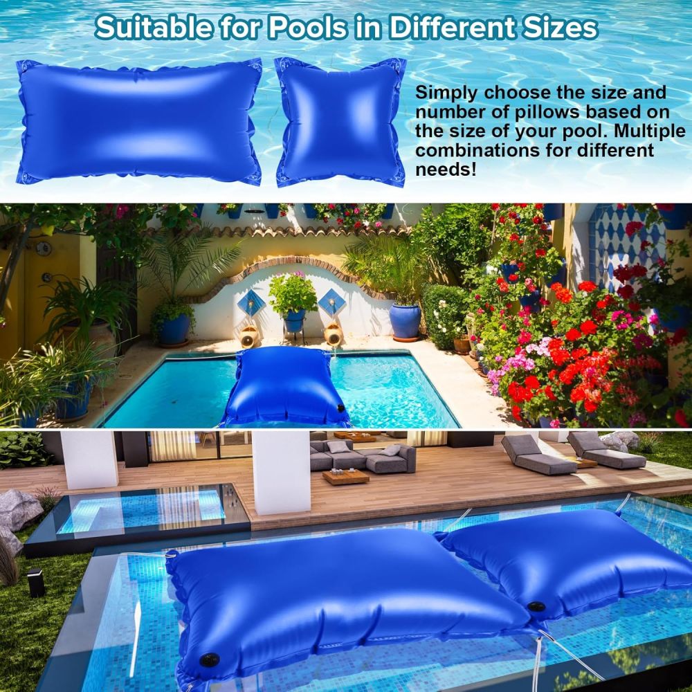 2pcs 4’x8’ Heavy-Duty Pool Pillow with 8x20ft Ropes - 0.4mm PVC Pool Pillows for Winter with Boston Dual-Inflation Valve, Cold-Resistant Pool Pillows for Above Ground Pools, No Leakage