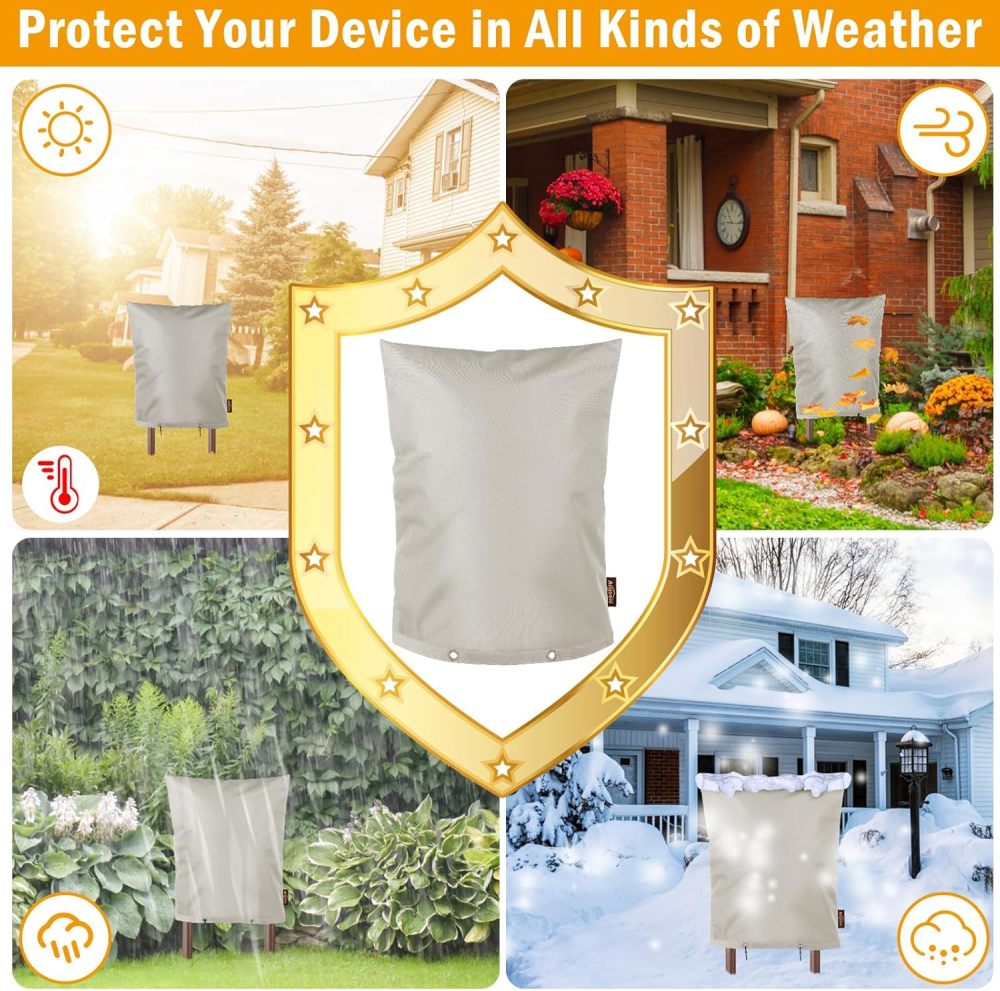 Upgraded 14"W x 18"H Backflow Preventer Cover Aluminum Foil (5℉) - Industrial 600D Winter Sprinkler Valve Covers for Outside, Anti-UV Winter-Freeze Irrigation Covers, Gray