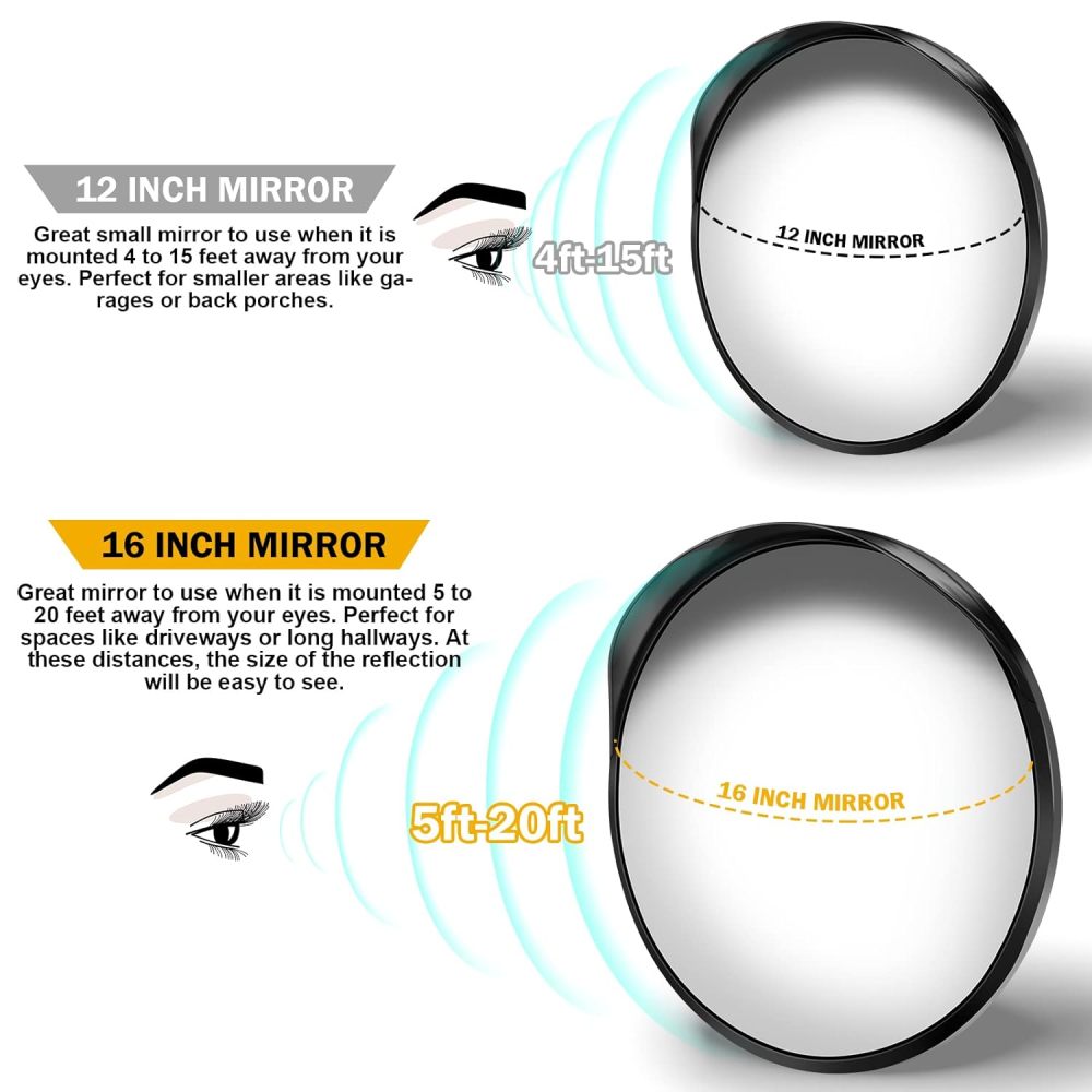 Premium 2 Pack 16" Convex Traffic Mirrors, Adjustable Security Mirror For Wide Angle View, Safety Mirrors Indoor and Outdoor, Driveway Mirror, Parking Garage Mirrors