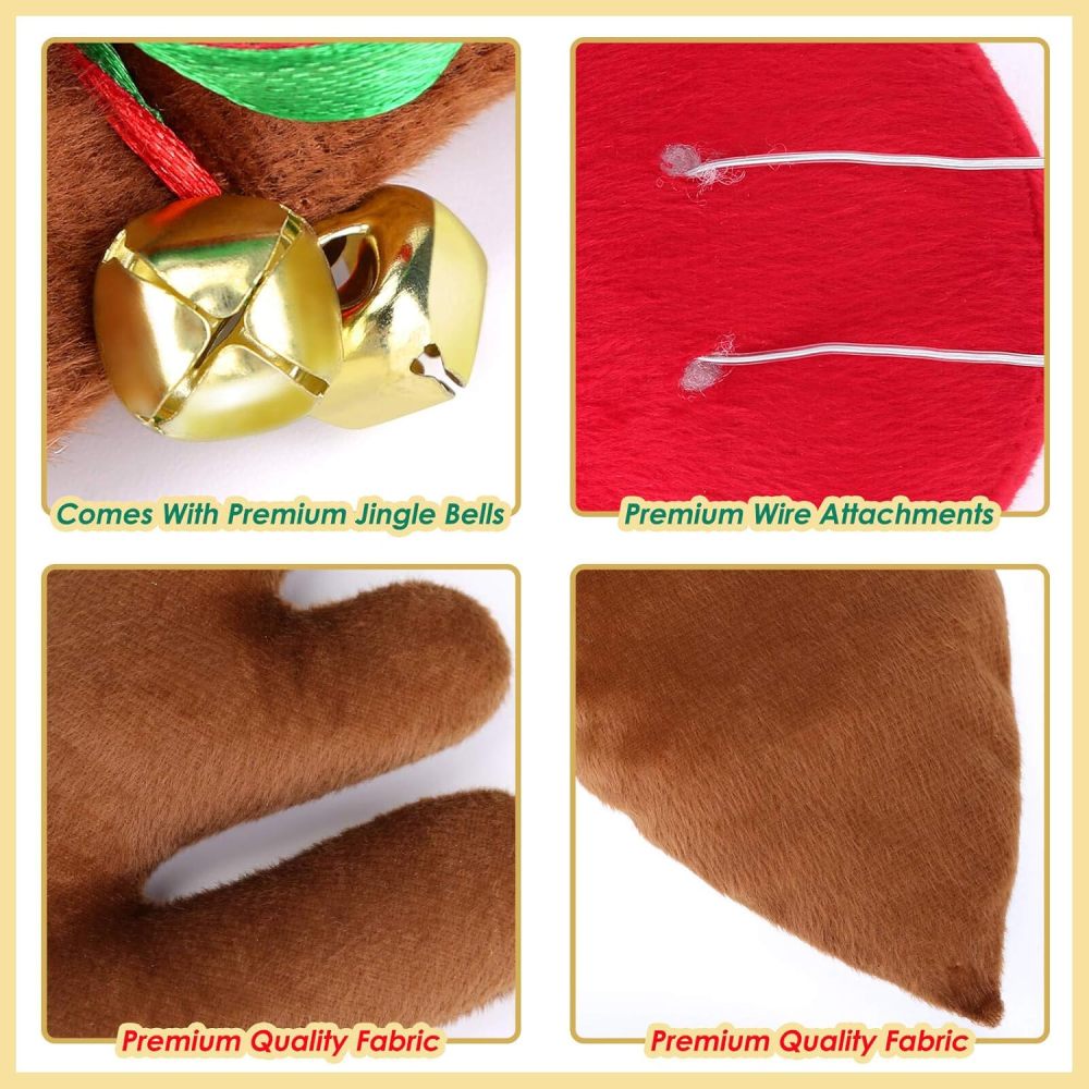 Upgraded Car Reindeer Antler Kit Christmas Rudolph Auto Decorations, Rudolph Auto Accessories with Tail, Nose - Add Holiday Spirit