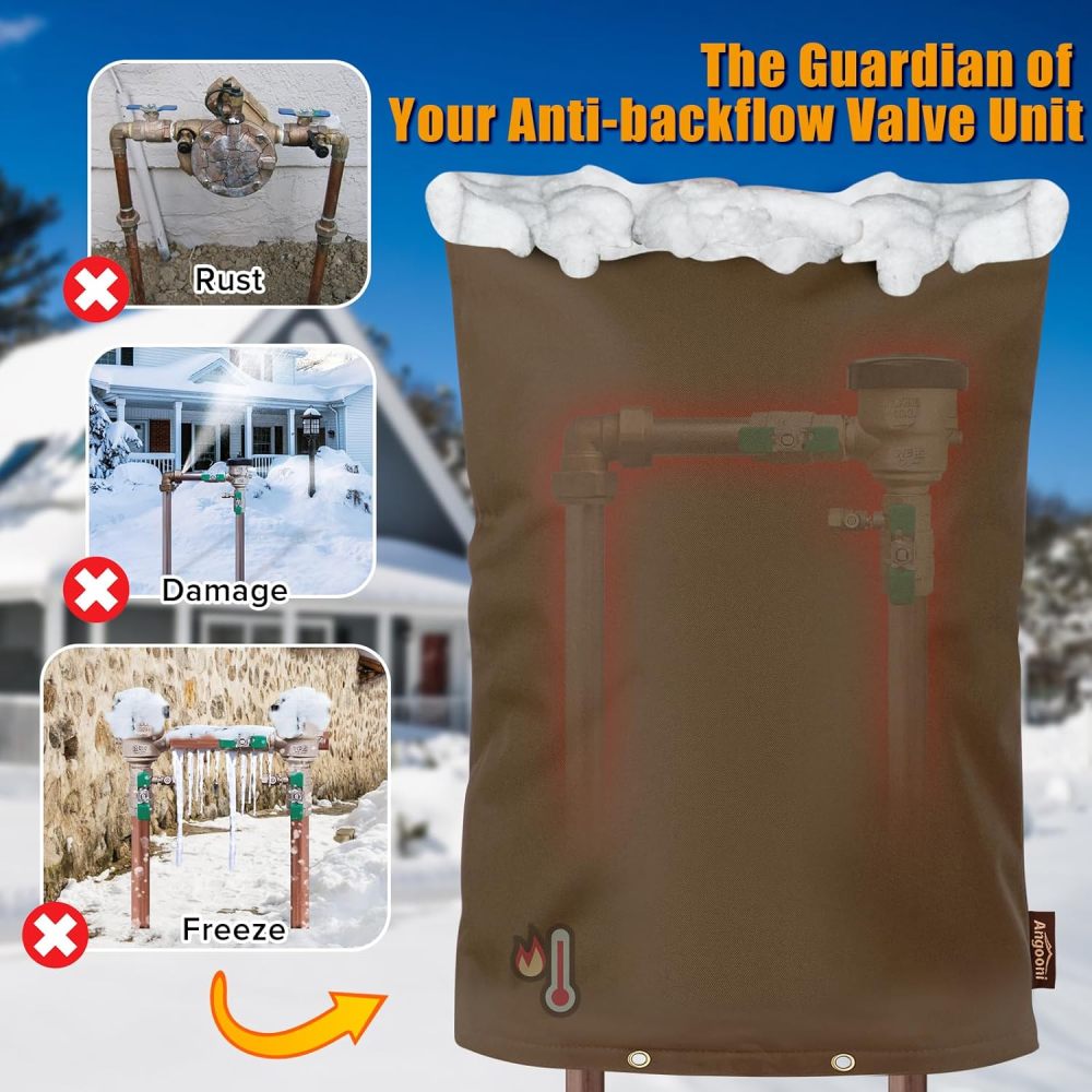Upgraded Backflow Preventer Cover Aluminum Foil (5°F) - 24"W x 36"H Industrial 600D Winter Sprinkler Valve Covers for Outside, Anti-UV Winter-Freeze Water Well Pump Cover, Brown