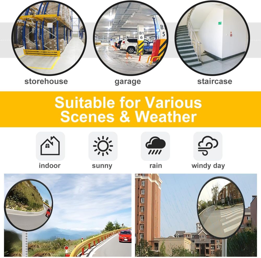 18" Lightweight PC Traffic Mirror & 24" Reflective Rectangular Mirror- Adjustable Blind Spot Mirror, Traffic Mirror, Security Mirror Indoor and Outdoor, Parabolic Safety Mirror
